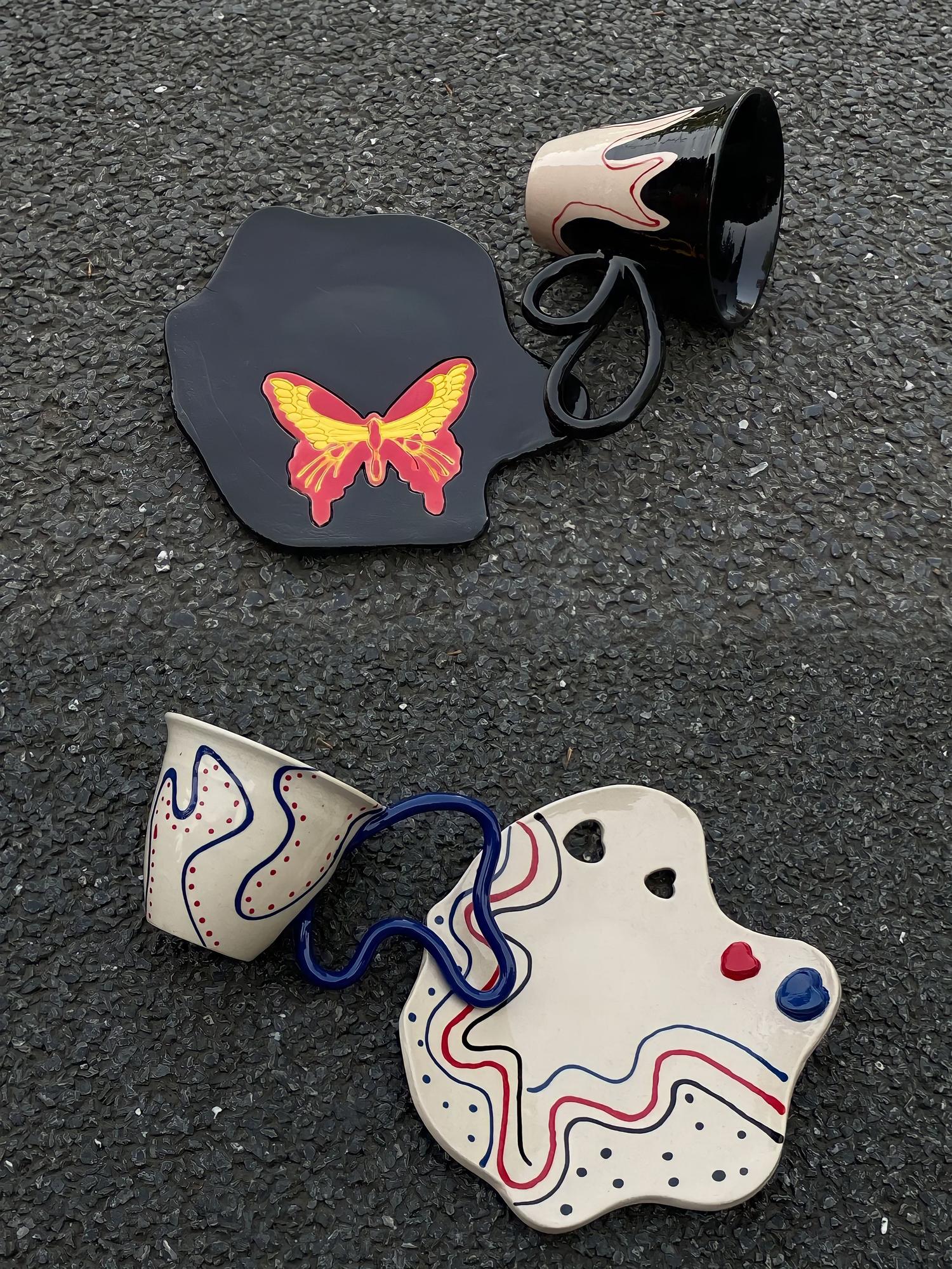 Collection of embroidered patches arranged on dark surface